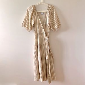 Old Navy Waist-Defined Striped Tie-Belt Midi Wrap Dress